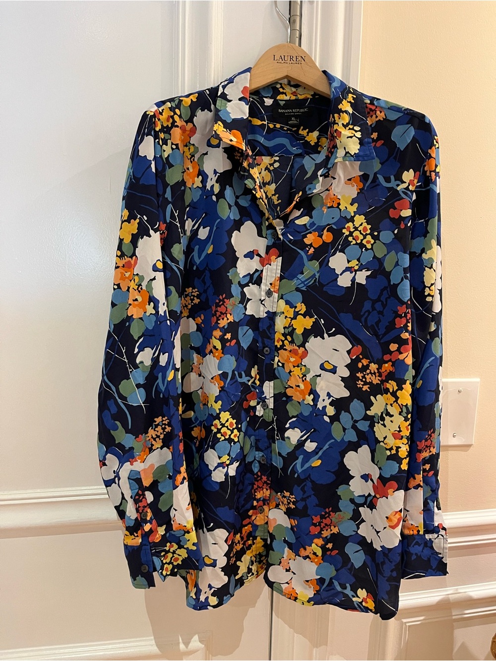 Banana Republic Black Floral Blouse Womens Size XL